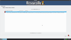 RescueZilla klonování disku - Výběr cílového disku
