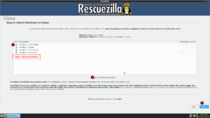 RescueZilla klonování disku - Výběr partitions zdrojového disku